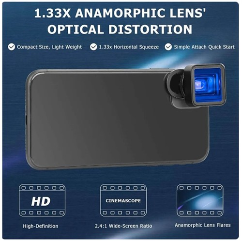 Black 1.33X Anamorphic Lens Filmmaking Phone Camera Lens By Filmic Pro App J2V2 - Photo 6 sur 6