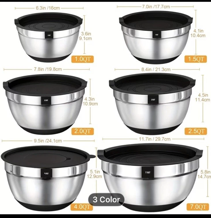 Bowls with Airtight Lids, 26pcs Stainless Steel Bowls Set, 3 Grater Attachments