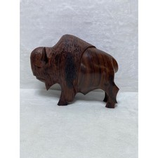 Hand Carved Ironwood Buffalo Sculpture Handsome Bison Statue Animal Decor