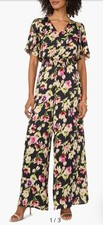 Vince Camuto Jumpsuit Wide Leg in Rich Black Floral Floral Flutter Sleeve L