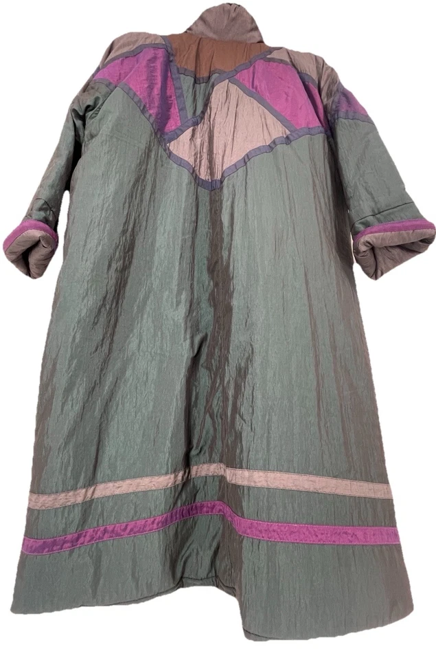 VTG 90s Streetwear Quilted Puffer Parka Patchwork Trench Coat Funky Artsy 24W - Image 4 of 4