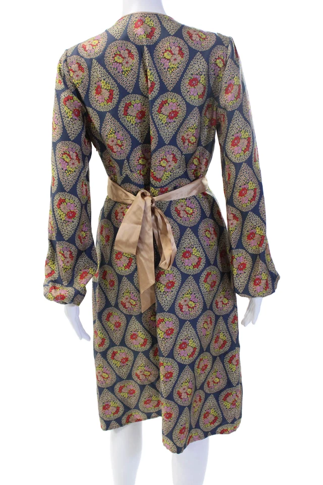 Vestido envolvente Paul & Joe para mujer azul seda floral cuello en V manga larga talla 42 Foto 4 de 4