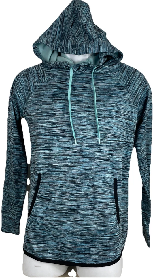 Sudadera con capucha pulóver de manga larga abigarrada azul jockey para mujer pequeña spandex Foto 2 de 4