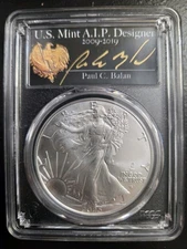 2025-(P) SILVER EAGLE PRIVY PCGS MS70 FIRST DAY ISSUE PAUL BALAN SIGNED 