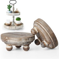 Set of 2 Mini Wood Risers for Decor Round Wooden Riser, Brown
