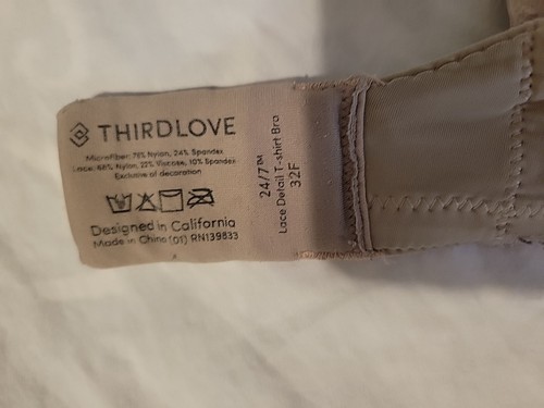 ThirdLove BH 24/7 T-Shirt mit Spitzendetail Gr. 32F taupe leicht gefüttert 32DDD UW - Bild 7 von 11