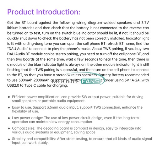 5pcs Type-C DC3.5V-5V 5W Mono Audio Amplifier Bluetooth Decoding Board TWS 3.5mm - Picture 8 of 20