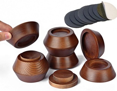 Adjustable Bed & Furniture Risers Set, Solid Wood, Non-Slip, 1''-4'' Lift, Walnut