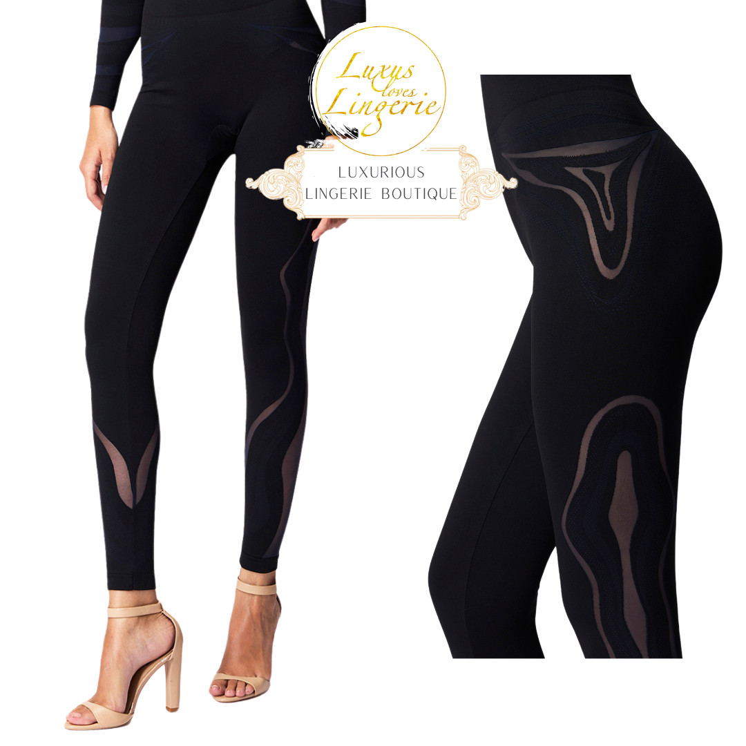 Venus Leggings By Wolford XS Deep Night Black Transparent Wave Sheer