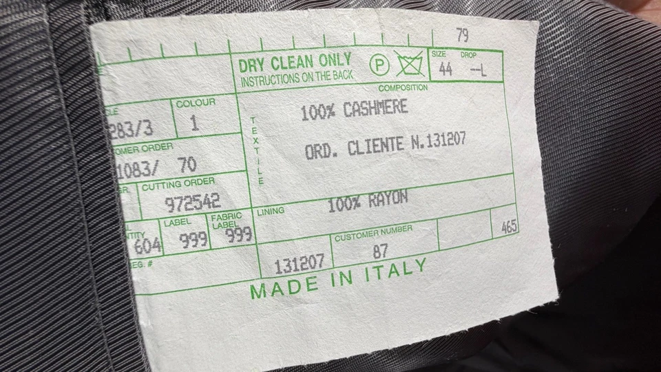 Abrigo deportivo Bachrach 100 % gris cachemir italiano de 3 botones para hombre 44L Foto 4 de 4