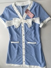  SHEIN MODSailor Party Old $ Bow Accent Mini Dress Short Sleeve Women's L