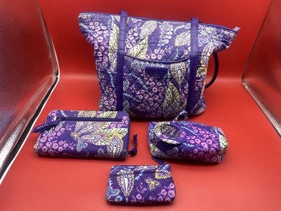 Vera Bradley Purple Flowers 4 Piece Quilted Tote Matching Set