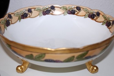 P &P Limoges Bowl SET 6 Hand Painted Black Berry - Seynie, Limoges France
