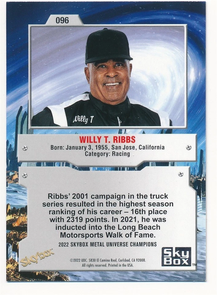 WILLY T. RIBBS 2022 SKYBOX METAL UNIVERSE #096 RACING MINT A - Image 2 of 2