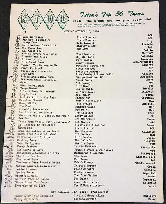 KTUL Tulsa 1430 Top 50 Tunes Survey 10/56 No. 1 Elvis Presley