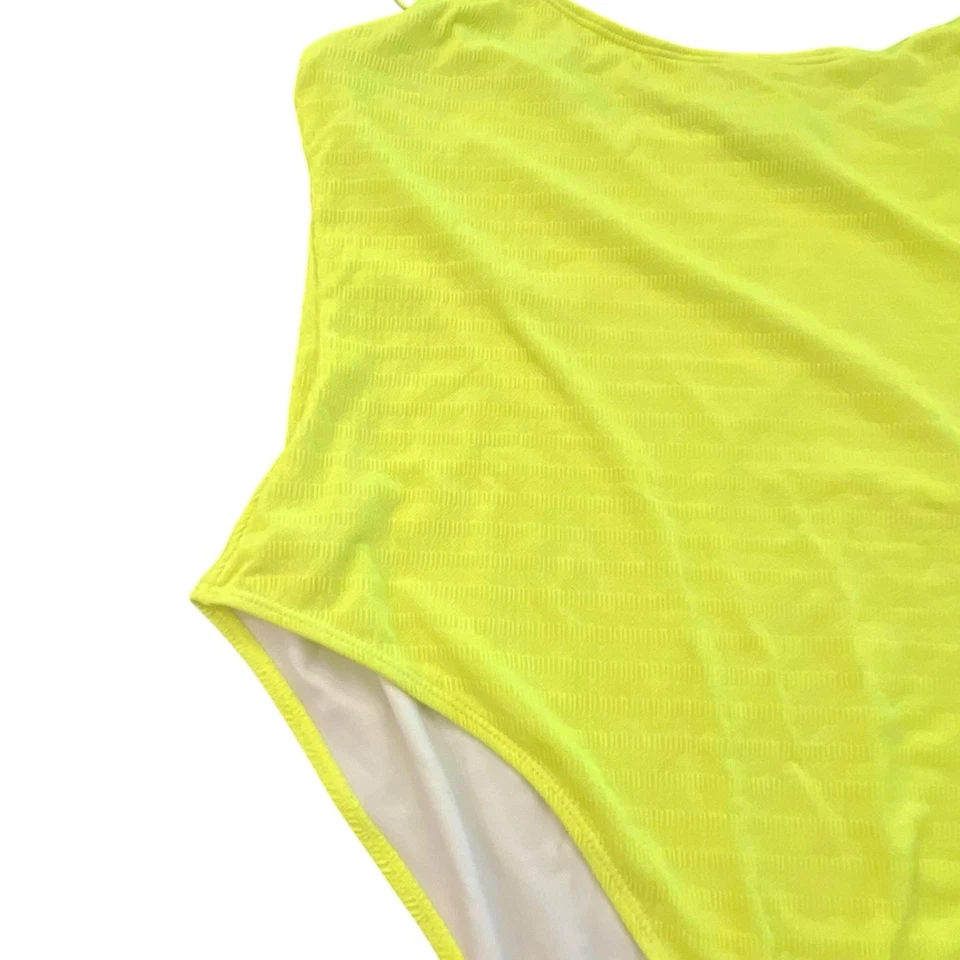 Traje de baño Boohoo amarillo neón texturizado una pieza correas ajustables talla 14 NUEVO playa Foto 3 de 4