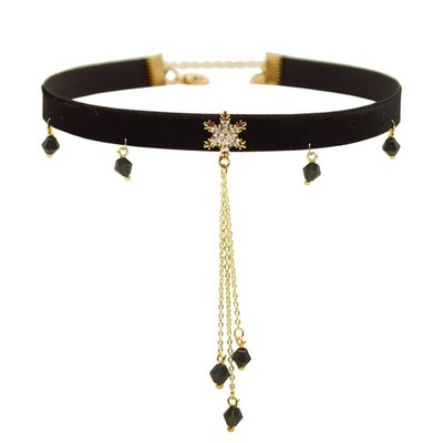14K vergoldet schwarz Samt Schnee Quaste Gohtic Halsband Halskette für Frauen Goth V