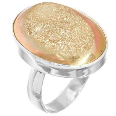925 Silber funkelnder Titan Druzy Rotgoldfarben Gr. 9 verstellbarer Ring, 1''