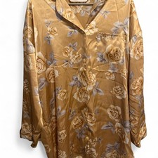 Vintage 1989 Victoria  s Secret Floral Gold Silky PJ Button up Nightgown L