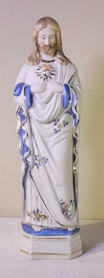 Antique Bisque CHRIST SACRED HEART STATUE 9.5'' Tall  Hand-Painted, German Made
