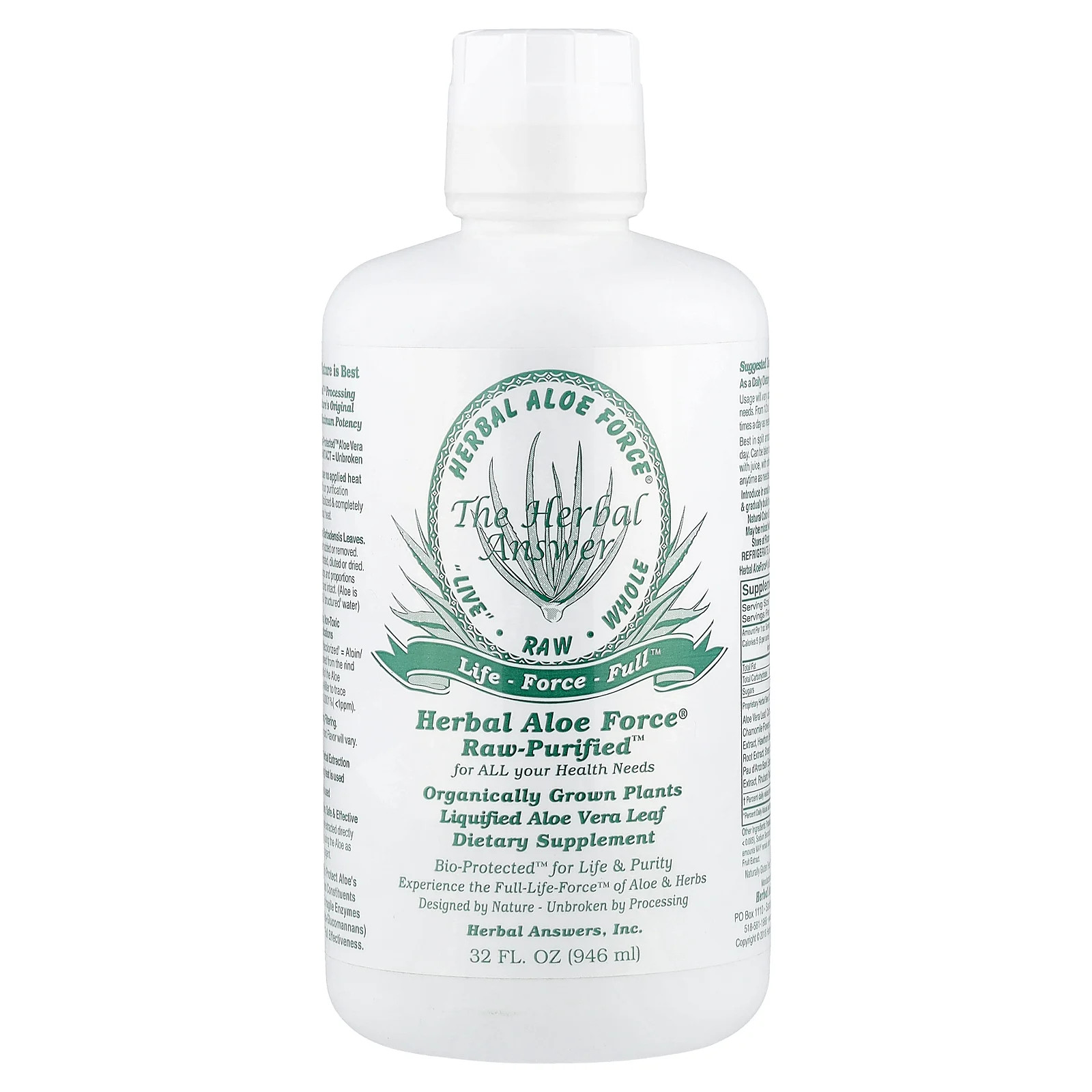 Herbal Answers Inc Herbal Aloe Force 32 жидких унции 946 мл Без спирта, без глютена