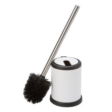 Toilet Brush and Holder Self Closing Lid 360 Degree Head Bathroom White