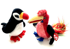 Ty Beanie Baby Lot of 2 PUFFER and FRILLS Bird 6" Stuffed Animal Plush Toy