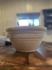 Vintage USA Pottery Oven Ware 13” Mixing Bowl Pink Blue Stripes Large