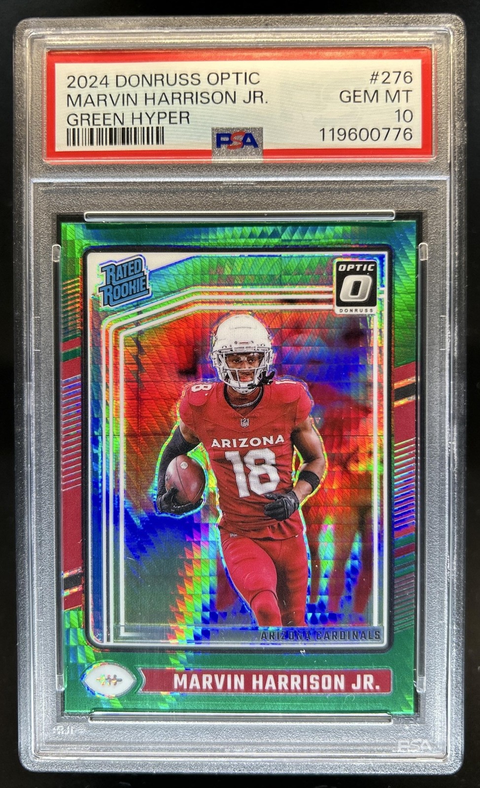 2024 Donruss Optic Marvin Harrison Jr. Green Hyper Rated Rookie #276 PSA 10 view 1