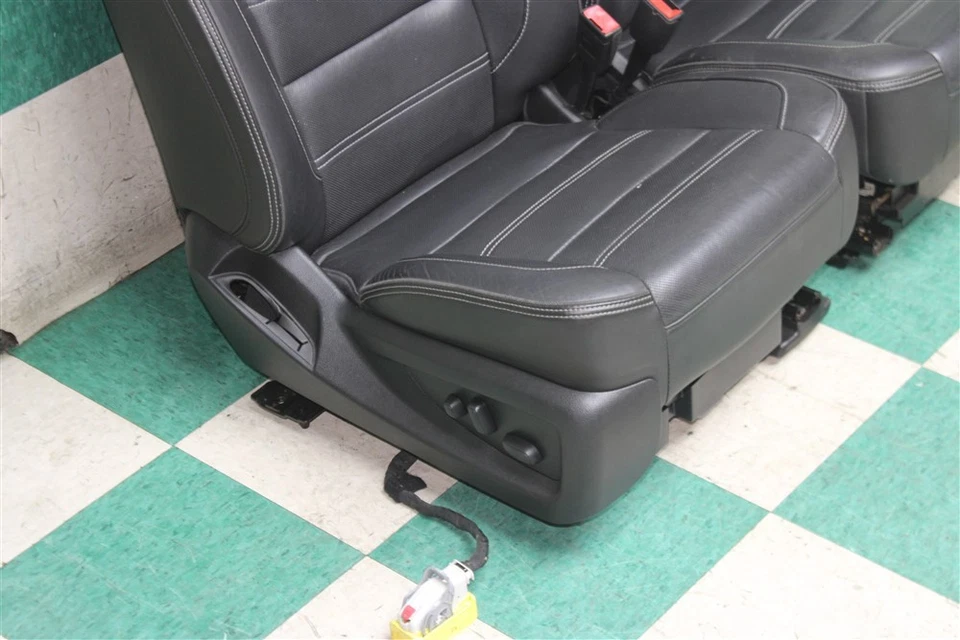 18' YUKON Denali Heat Cool Dual Power 2x Black Leather Front Bucket Seats Pair Foto 4 de 4