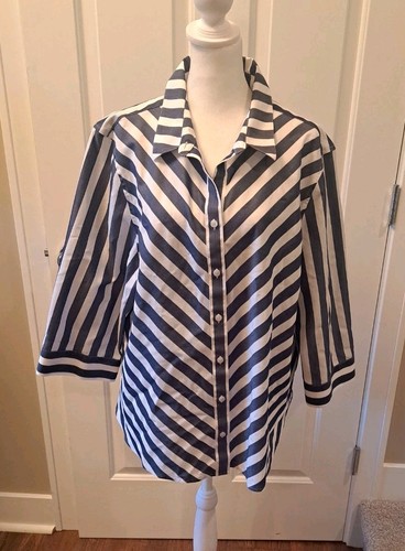 Chico’s Hemd bügelfrei Fleckenschild 3/4 Arm Bluse 4 oder 20/22 XL gestreift