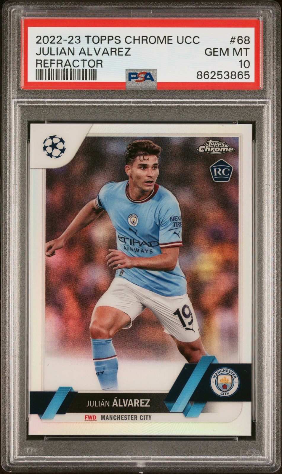 2022-23 TOPPS CHROME UEFA UCC JULIAN ALVAREZ REFRACTOR #68 RC ROOKIE PSA 10