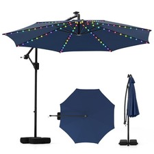 10 FT Solar Offset Hanging Umbrella w/96 Solar Multi-colored Flowing LED Lights