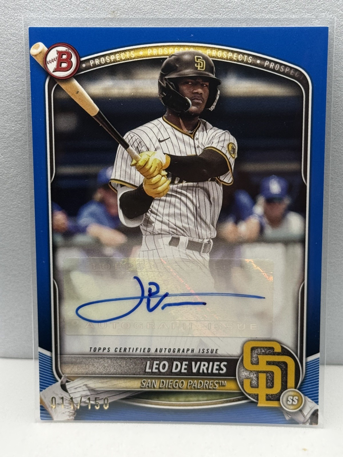 Topps 2025 Bowman Blue Leo De Vries BPA-LD Padres Autograph 011/150