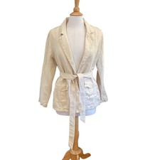 Tahari Cream / Ivory Linen Blend Tie Front Blazer, Pockets, Minimalist, Size M