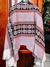 Ethnic Handmade Woven Textile Fringe Poncho Sweater Wrap from Chile 52x70