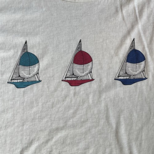 Vintage Jockey Einzelnaht T-Shirt Rundhalsausschnitt weiß Large Segelboote Grafik - Bild 2 von 8