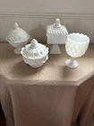 VINTAGE Westmoreland milk glass 3 candy dishes with lids and 1 Goblet.