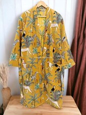 Luxury Velvet Fringe Jacket Coat Kimono Musted Forest Printed Kimono Long Robe