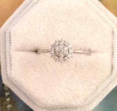 10K White Gold With Round Lab Grown Diamond Flower Pattern Pretty Ring