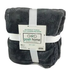 POSH Luxurious Super Soft Warm Winter Sherpa Reversible Plush Blanket Grey