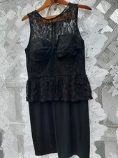 night way dress size 10 black lace sheer peplum formal evening party cocktail