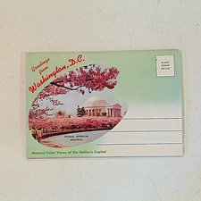 Vtg Mid Century Color Fold Out Postcard Album Natural Color Views Washington DC
