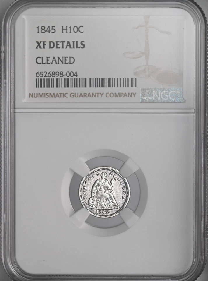 1845 H10C SEATED HALF DIME NGC XF DETAILS CLEANED 6526898-004 (V1-A , RARE R6) - Image 4 of 4