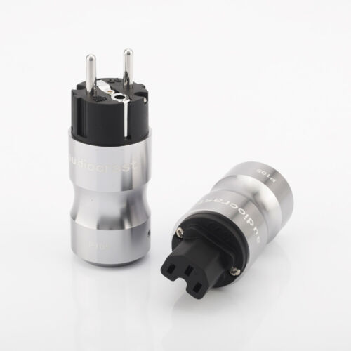1 Paar rhodinierte HiFi Verstärker Netzkabel EU Schuko Stecker + IEC Stecker - Bild 1 von 7