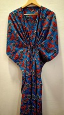 Blue Red Kaftan Maxi Dress Women Floral Print Long Dressing Gown Loungewear