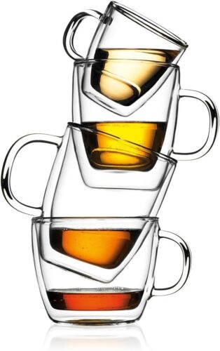 Chic 10oz Double-Wall Insulated Borosilicate Glass Mugs - Set of 6 Elegant Cups - Picture 6 of 8
