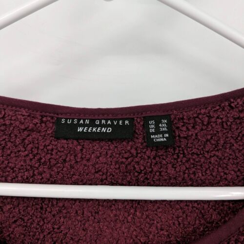 Susan Graver Weekend Knit Boucle Collarless Jacket Wine Kiss Womens Plus Size 3X - Picture 2 of 5