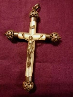 croix argent nacre xix religion  - Photo 1/4