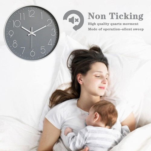 Neu Wanduhr Elegante 30cm geräuscharm Uhr ohne Tickgeräusche Quarzuhr Grau - Bild 7 von 18